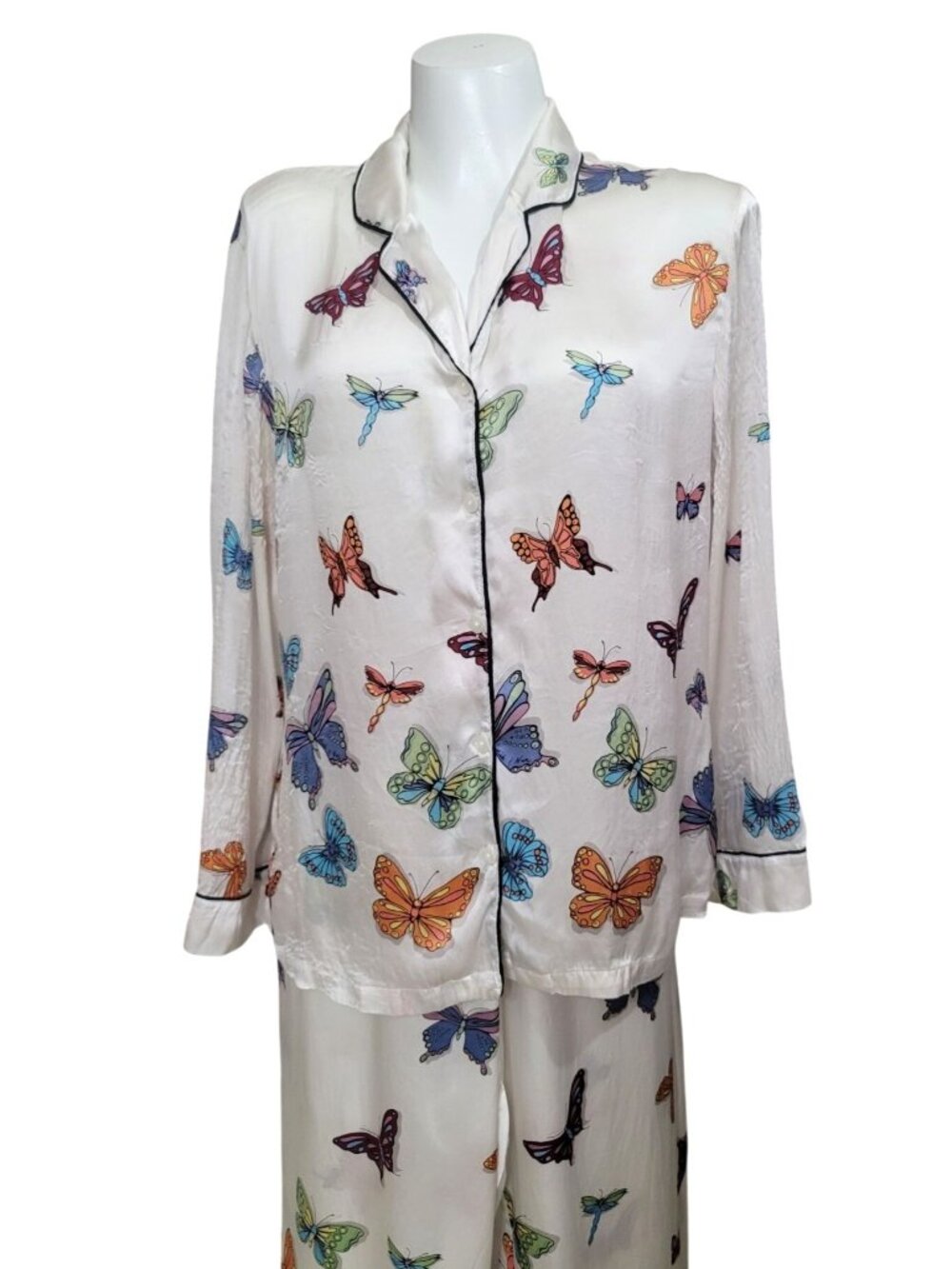 Vintage Nick & Nora 100% Silk Butterfly Print Pajama Set XL - Picture 2 of 12
